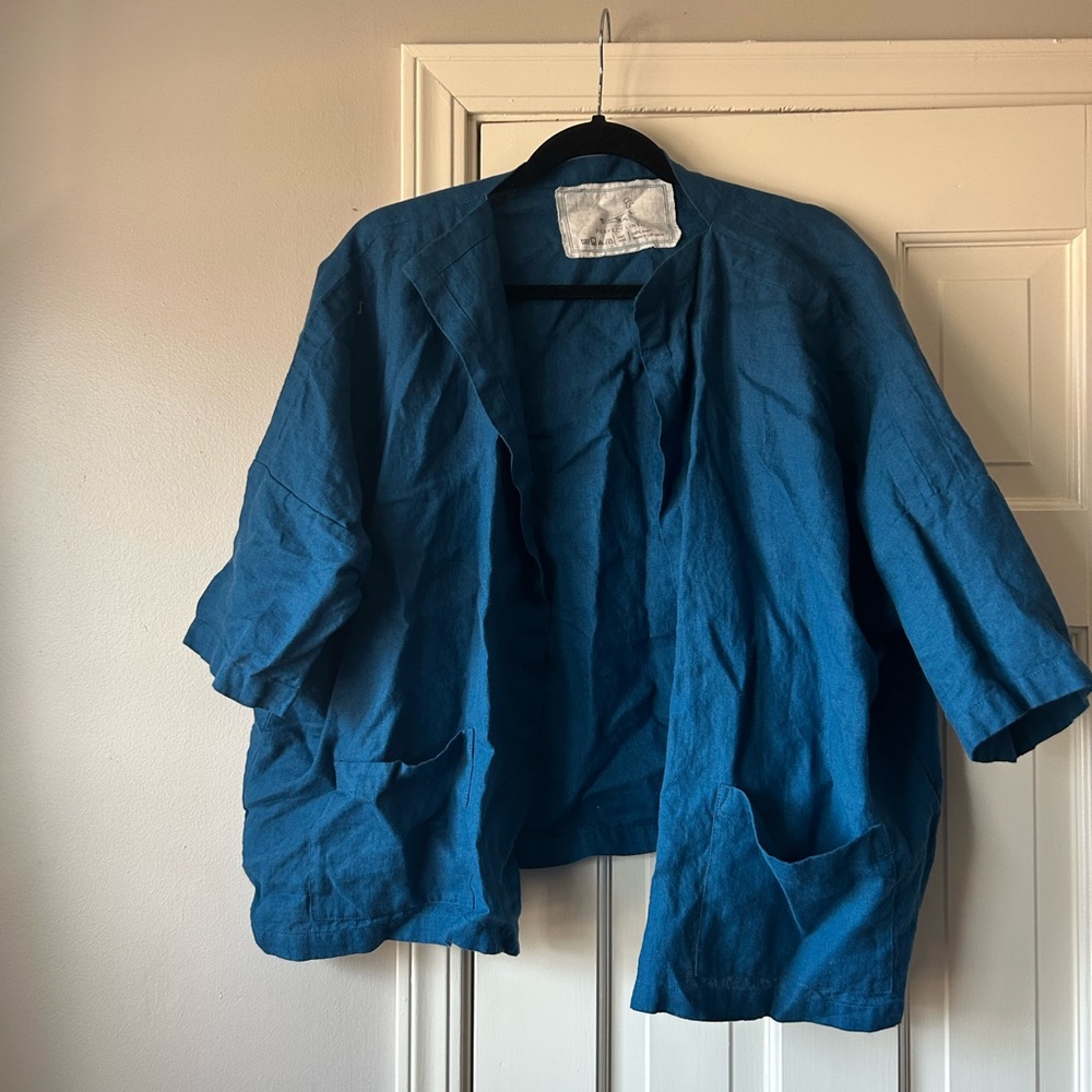 Not Perfect Linen Sintra Jacket in Teal - One Size